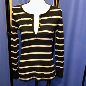 Striped Black and White Henley Top